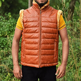 Cognac Sherpa Leather Vest Mens