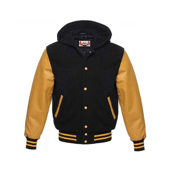 Varsity Jacket Baseball Letterman Bomber School Collage Of Yellow Wool and  Genuine Brown Leather Sleeves at  Men’s Clothing store