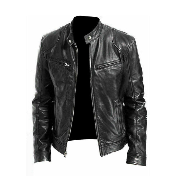 Edgy Black Leather Biker Jacket with Red Quilted Lining - Leather Skin Shop