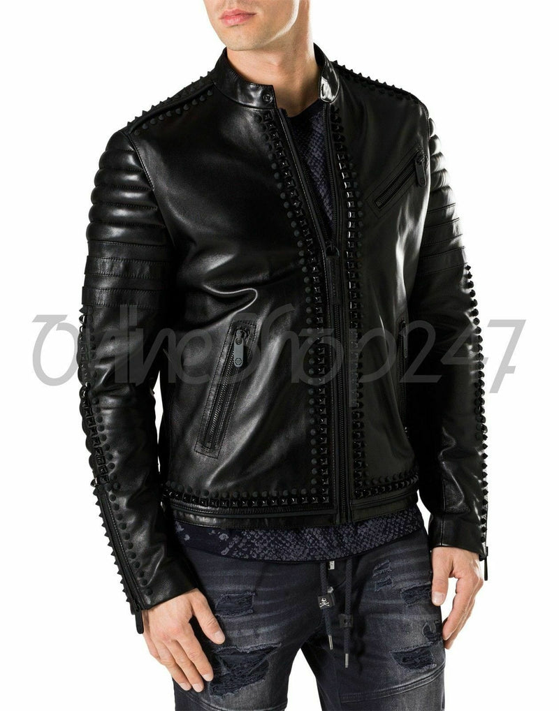 Philipp Plein Studded Leather Bomber Jacket