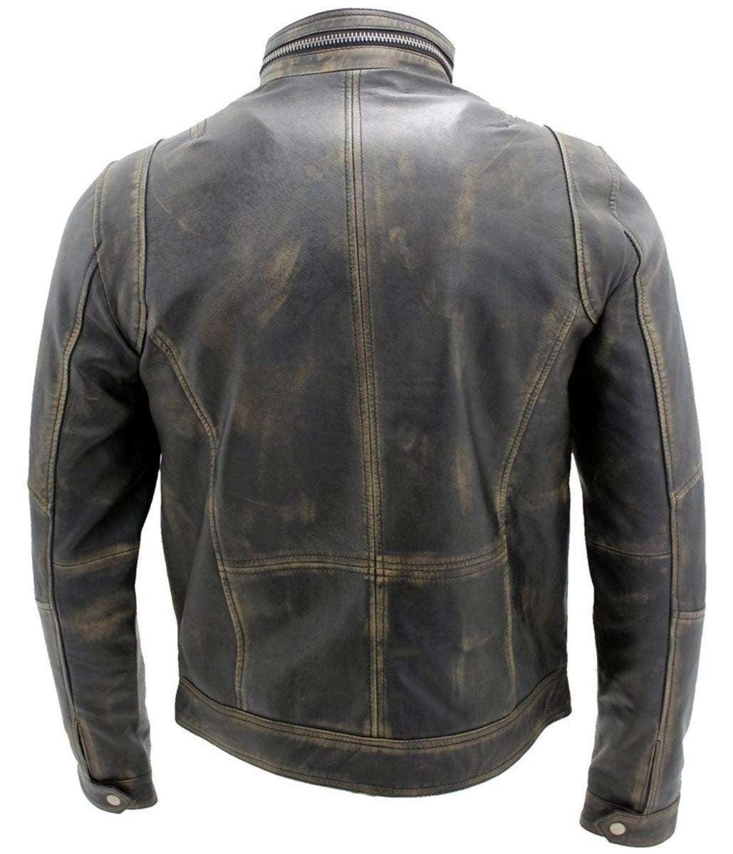 Men's Cafe Racer Distressed Brown Motorcycle Genuine Leather Jacket ...