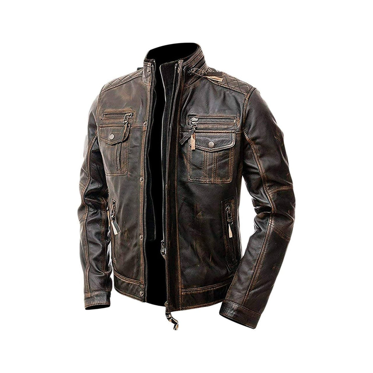 Men s Cafe Racer Distressed Brown Motorcycle Genuine Leather Jacket MARA Leather