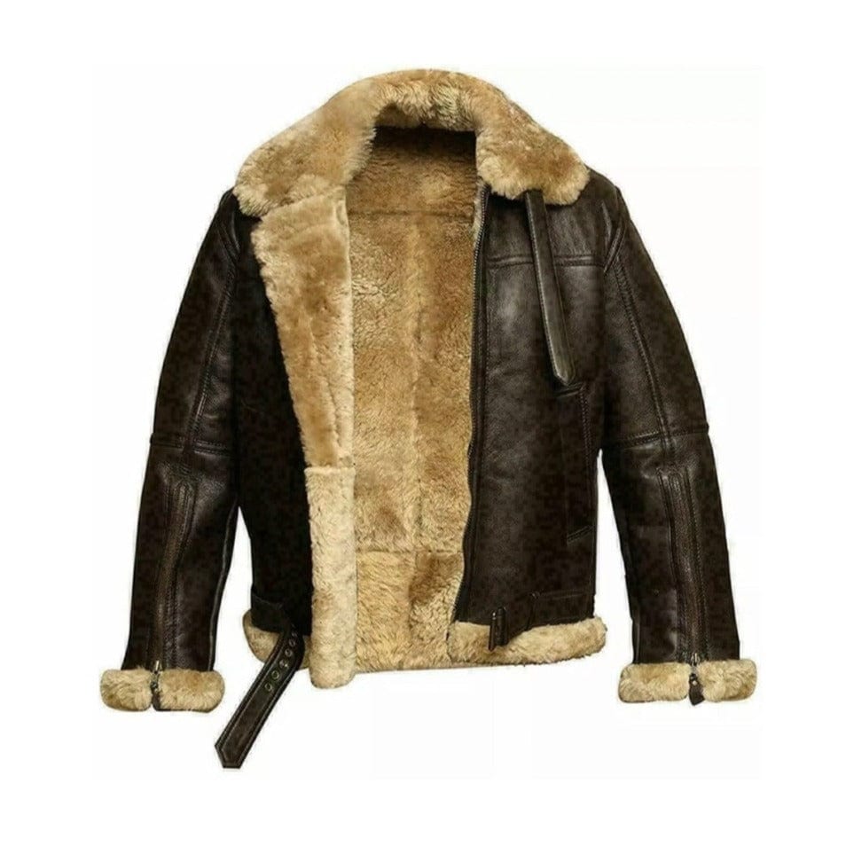 Genuine Sheep Skin Leather RAF Flight Aviator Jacket With Fur Wool Lin ...