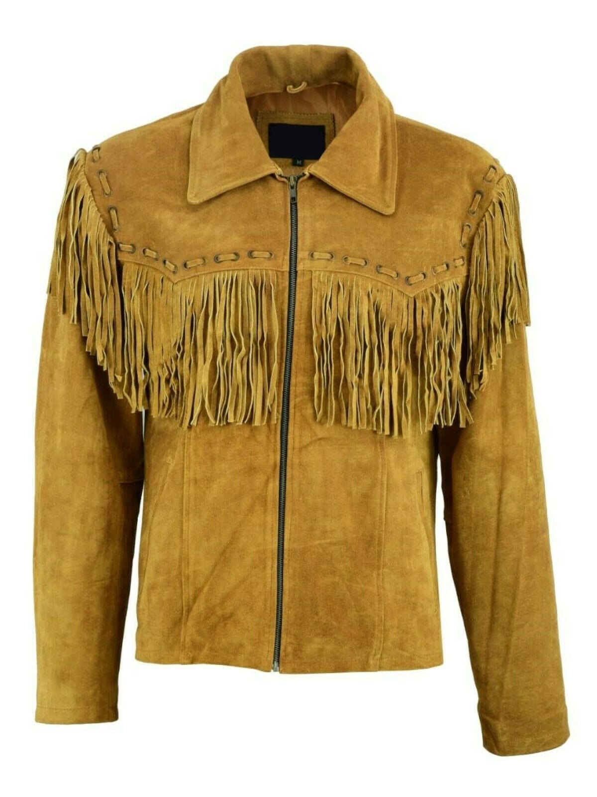 Black and tan leather with extensive outlets fringe men’s jacket